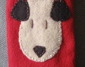 Brown Dog on Red Felt Tissue Cozy
