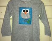 Grey Owl on Turquoise Blue on Long-Sleeve Grey Tee (size 12-18 mo.)