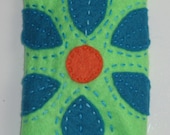 Turquoise Snowflake Flower on Lime Green Camera/Tissue Cozy
