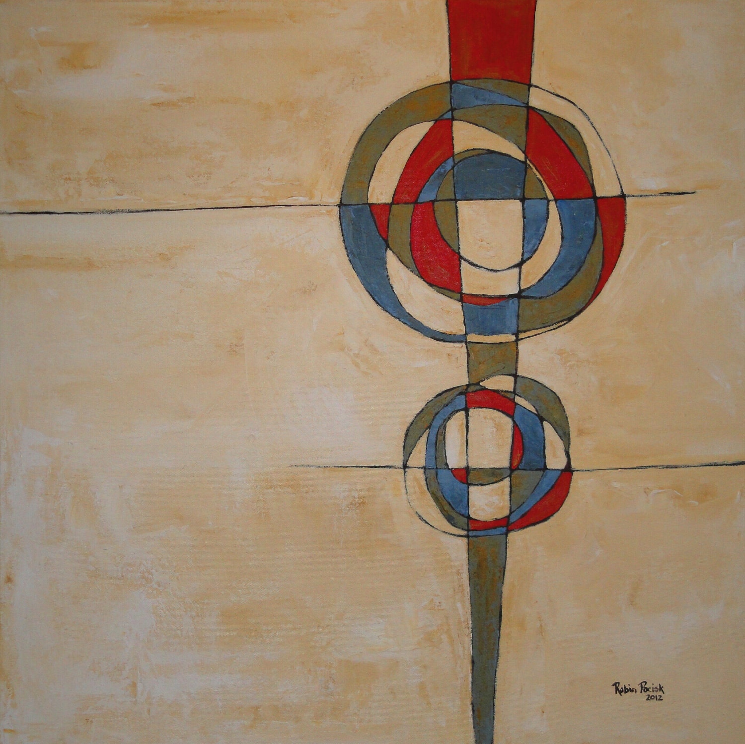 Mid Century Modern Art Painting 24 x 24 inch Abstract Acrylic by Robin Pocisk