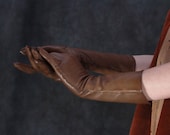 Vintage Long Brown Leather Gloves . 1970s