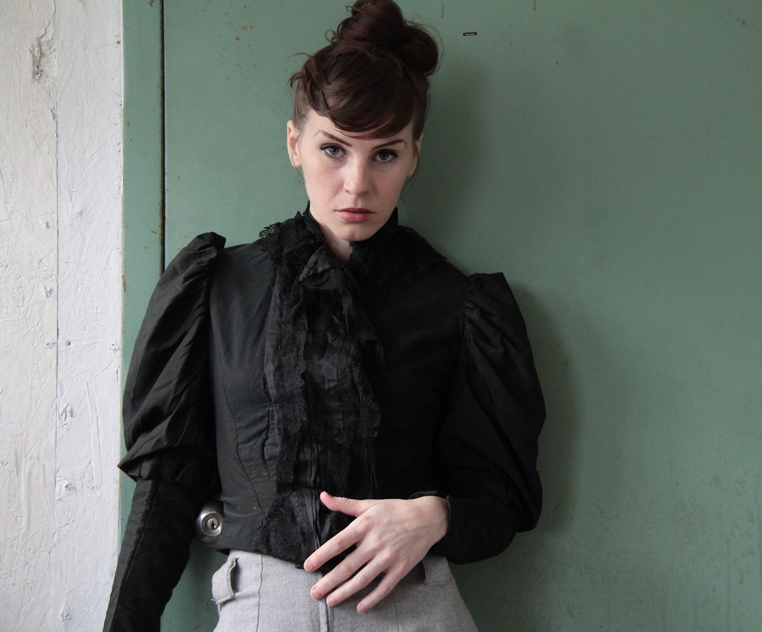 Antique Victorian Jacket . Black Lace Coat . XXS