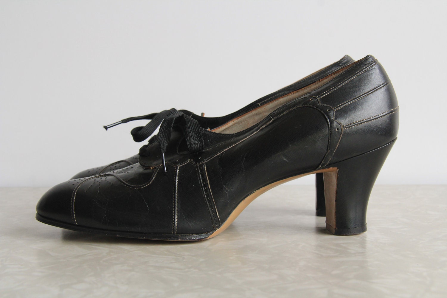 RESERVED Antique 1920s Shoes . High Heels . Black Leather . Flapper Footwear