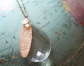 Hand Stamped Geographic Location and Vintage Chandelier Crystal Necklace- Meet Me Series-Meet Me in the Queen City