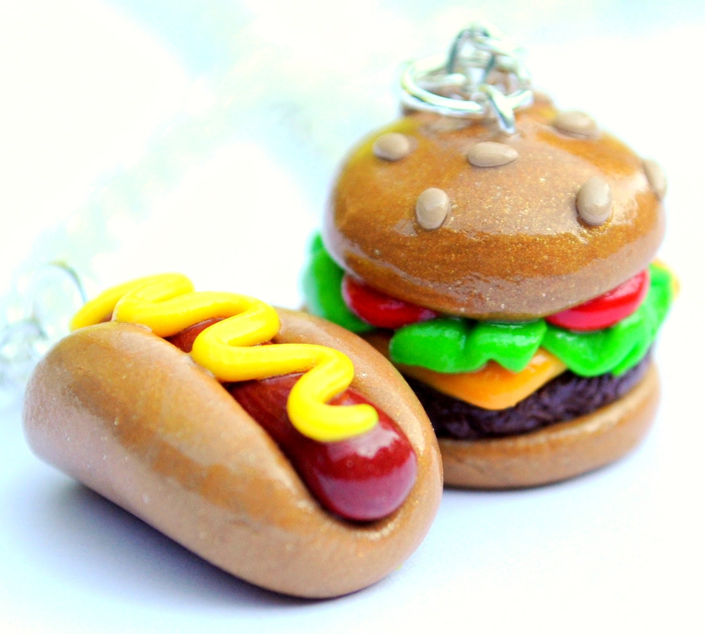 Hot Dog and Cheeseburger Best Friend Necklaces Clay Miniatures