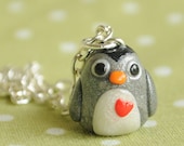 Grey Baby Penguin Polymer Clay Necklace