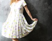Vintage 1950s 1960s So Sweet Summer Day Dress Butterfly and Flower Print Circle Skirt Size M