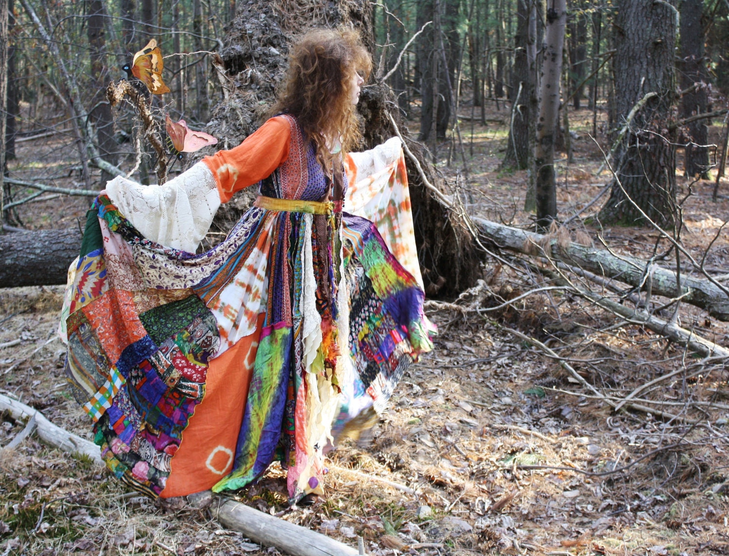 Magical Reconstructed Upcycled Gypsy Fairy Elf Dress Fairy Tale Coat Pixie Patchwork Made to order