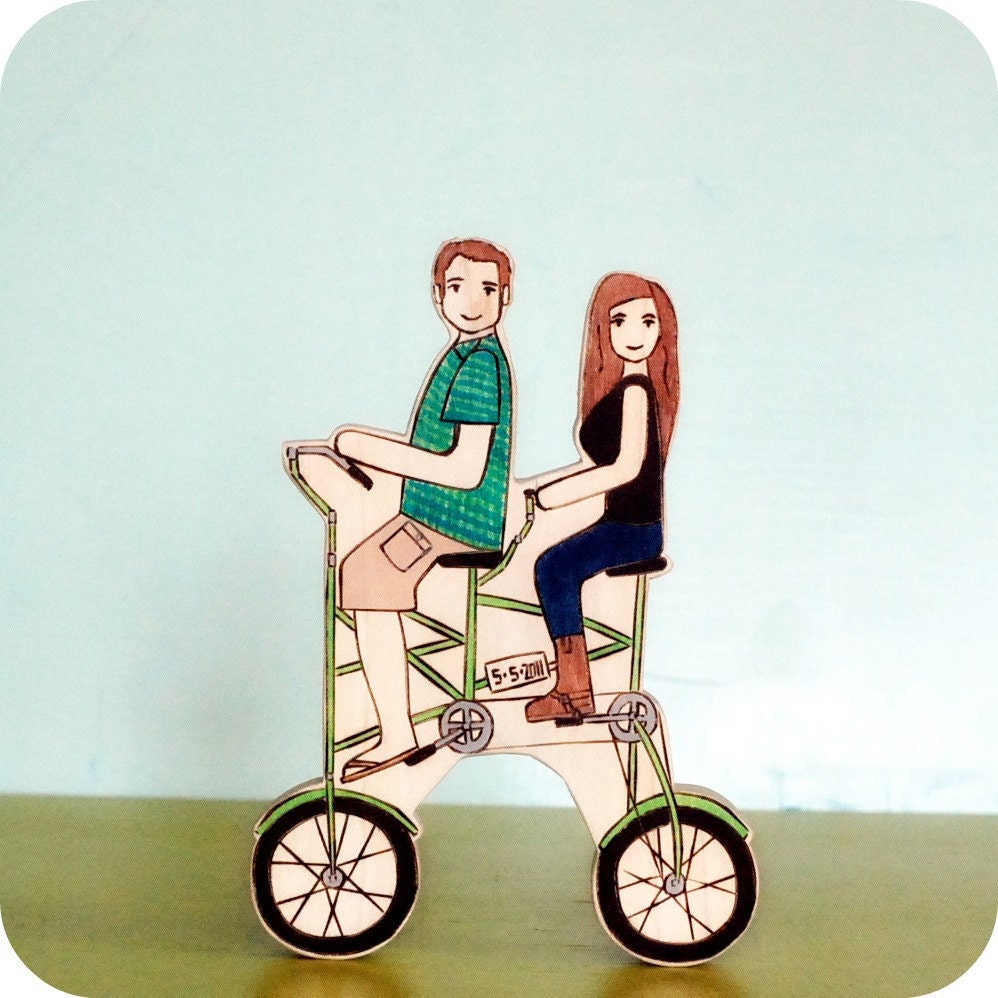 Custom Wedding Cake Topper Couple on Tandem Bike