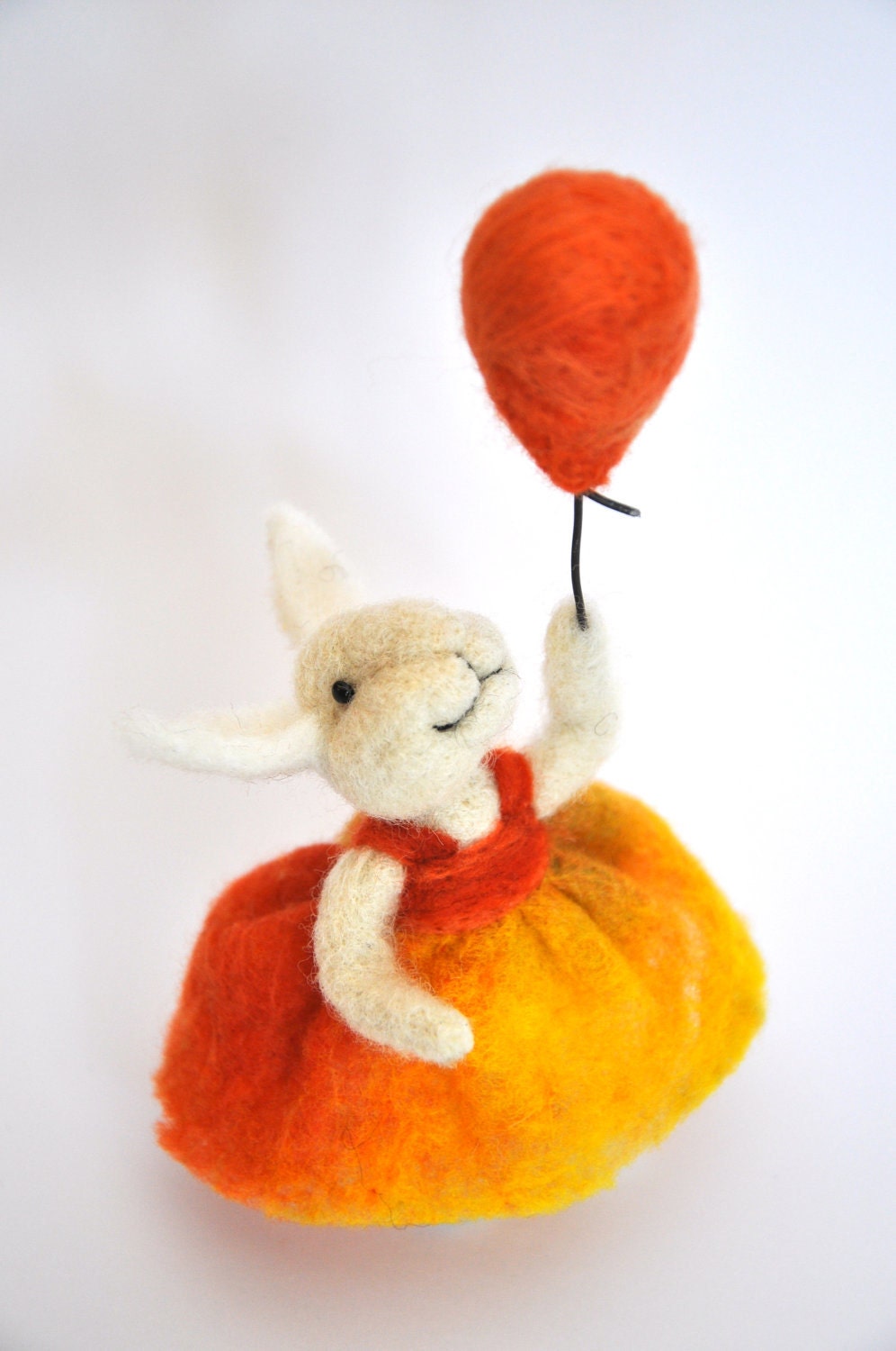 Bunny - Rabbit - Needle felted Animal - orange balloon