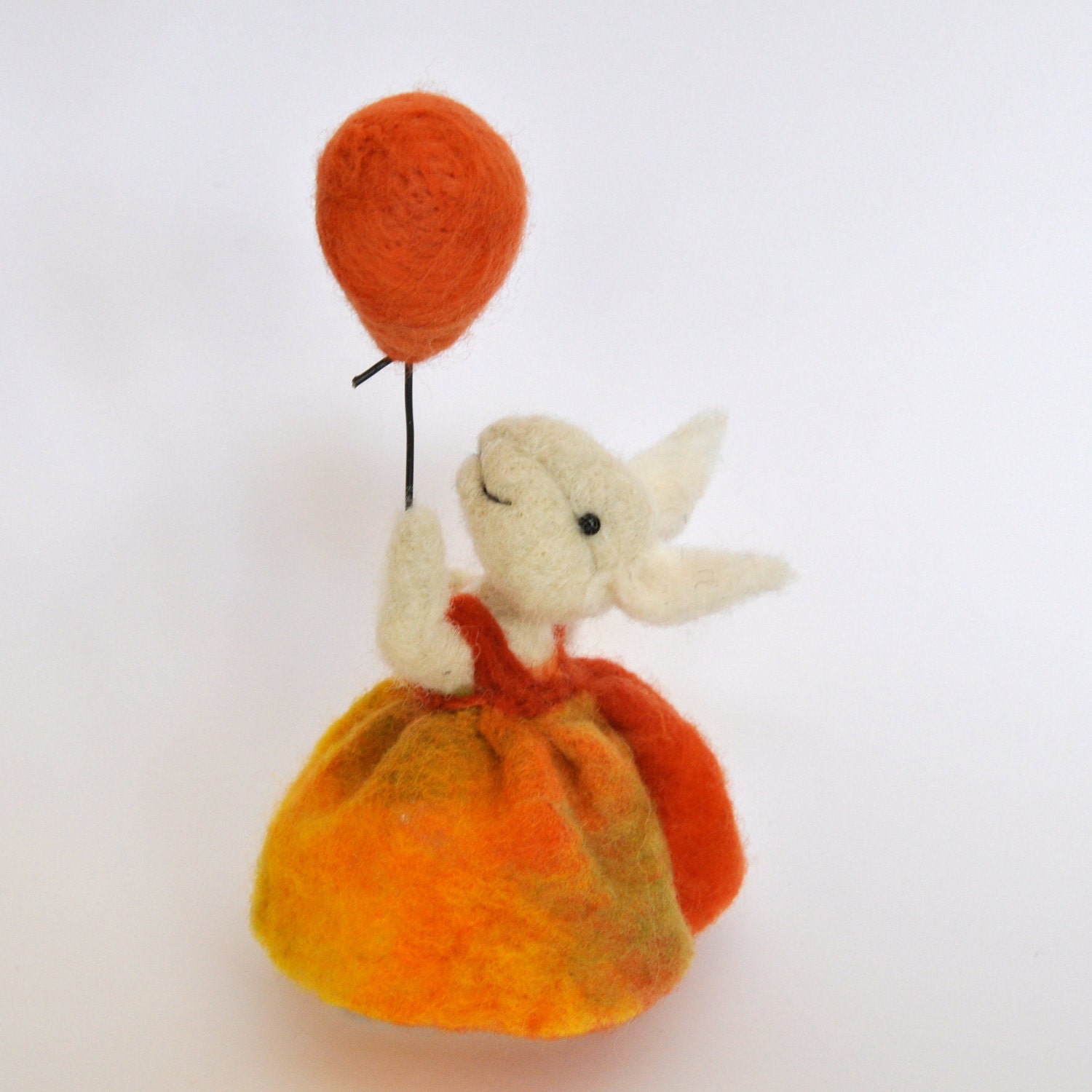 Bunny - Rabbit - Needle felted Animal - orange balloon