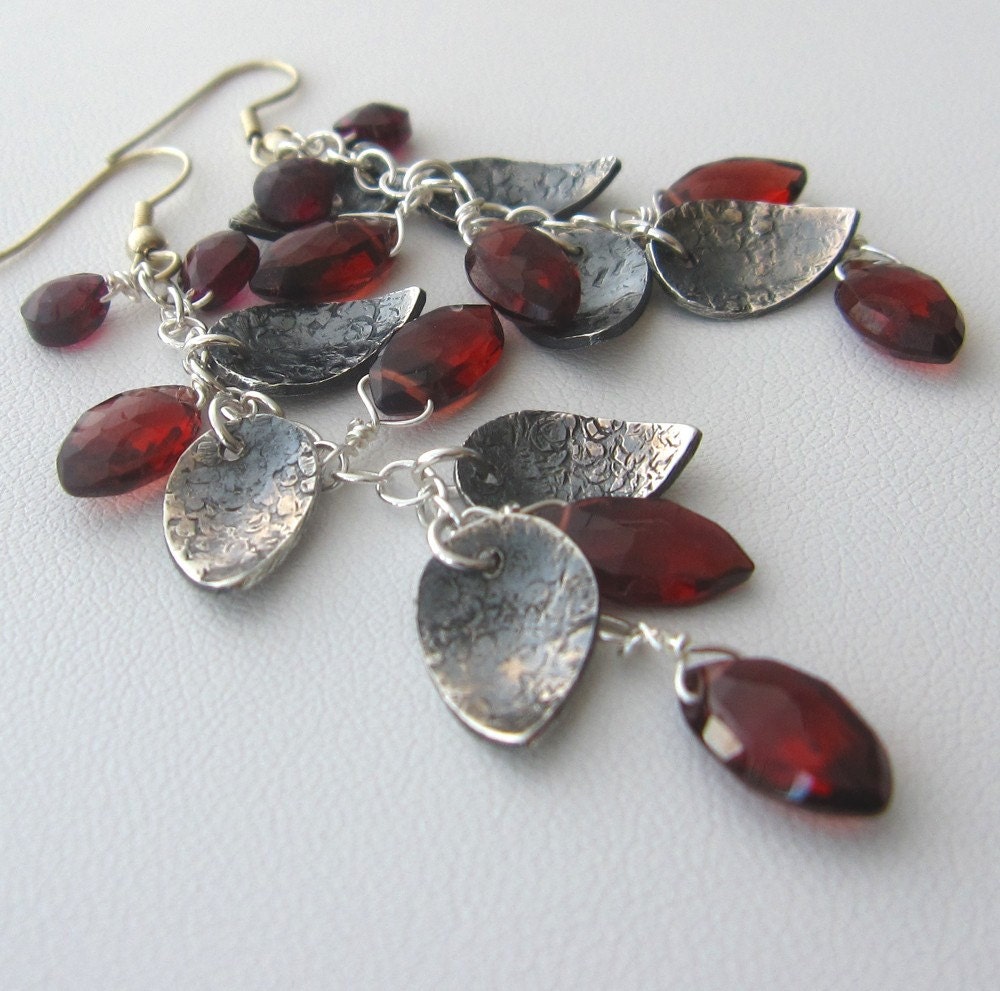 Garnet earrings, gemstones, sterling silver