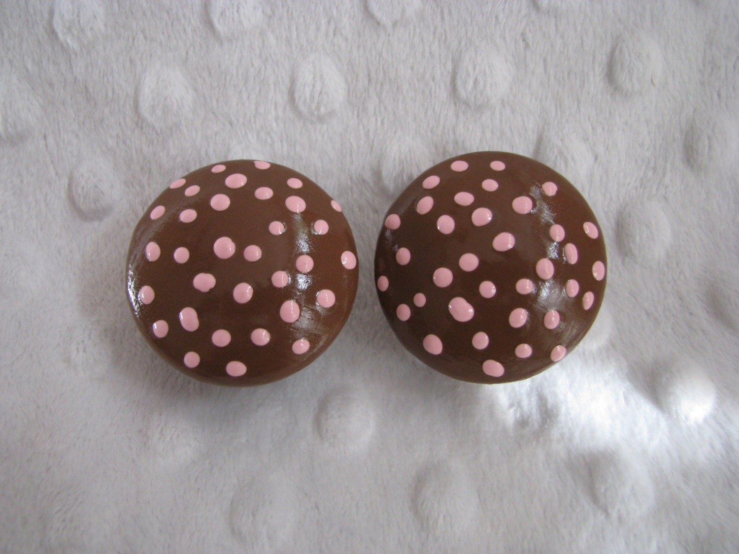 Brown and Pink Dots Drawer dresser Knobs nursery bathroom bedroom baby shower gift kitchen