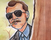 Bill Murray in "Rushmore" as Herman Blume watercolor - 5"x7" Postcard Print