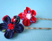 Shabby Fabric Flower Hair Pins - Set of 2