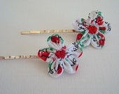 Shabby Fabric Flower Hair Pins - Set of 2