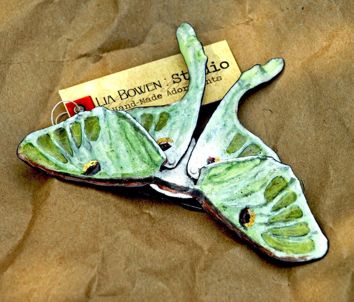 Specimen No. 9 - Luna Moth - Enameled Pendant/Pin