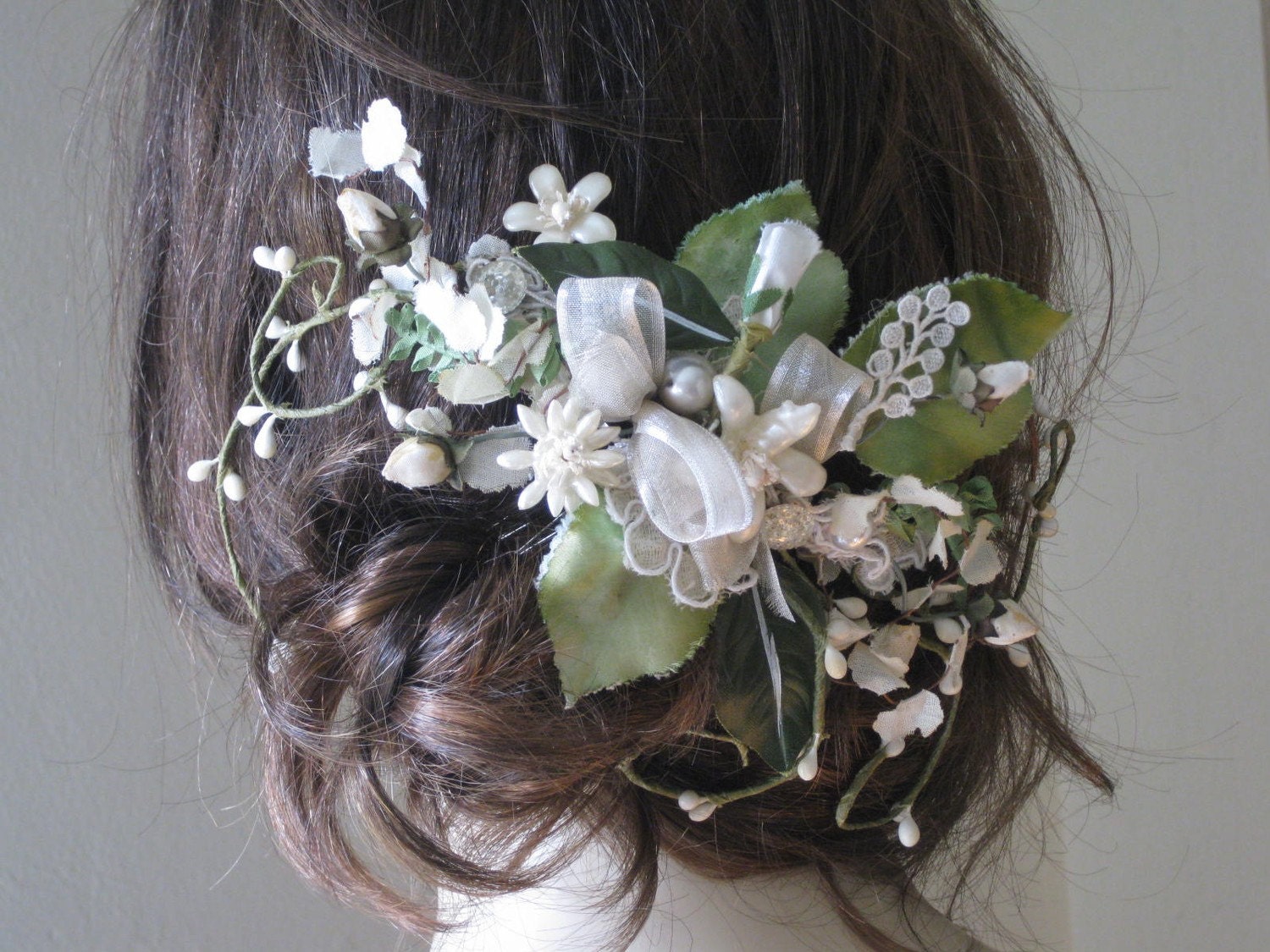 Floral Garden Bridal Comb one of a kind vintage flowers and leaves