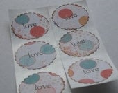 Love in dots....a set of 6 envelope seals/stickers