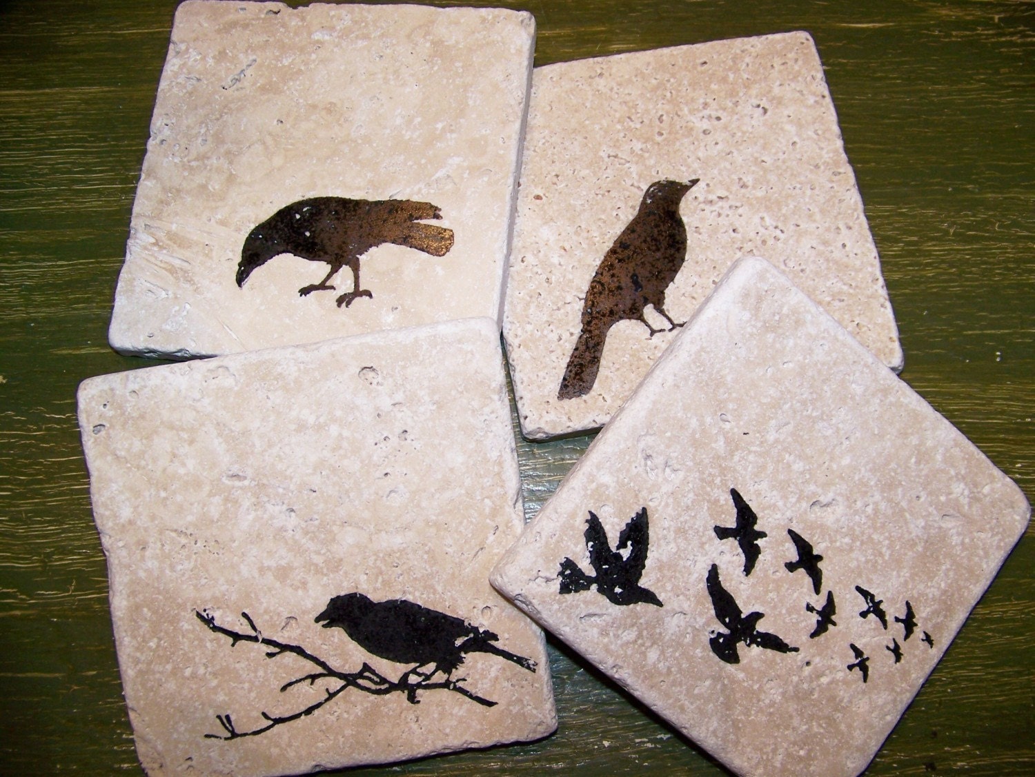 Natural Stone Coasters Stone Crow Coasters Woodland Coasters Bird Coasters