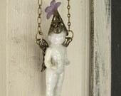 Antique Altered Vintage Frozen Charlotte Jewelry Fairy Pendant Frozen Charlotte Necklace