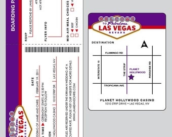 Retro - Las Vegas Wedding Airline ticket Invitation Set with matching address labels and envelopes