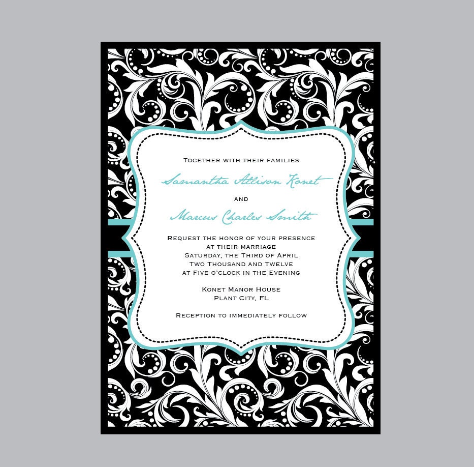 Modern - Classic Vintage Damask Flower Layered Wedding Invitation Set with address labels
