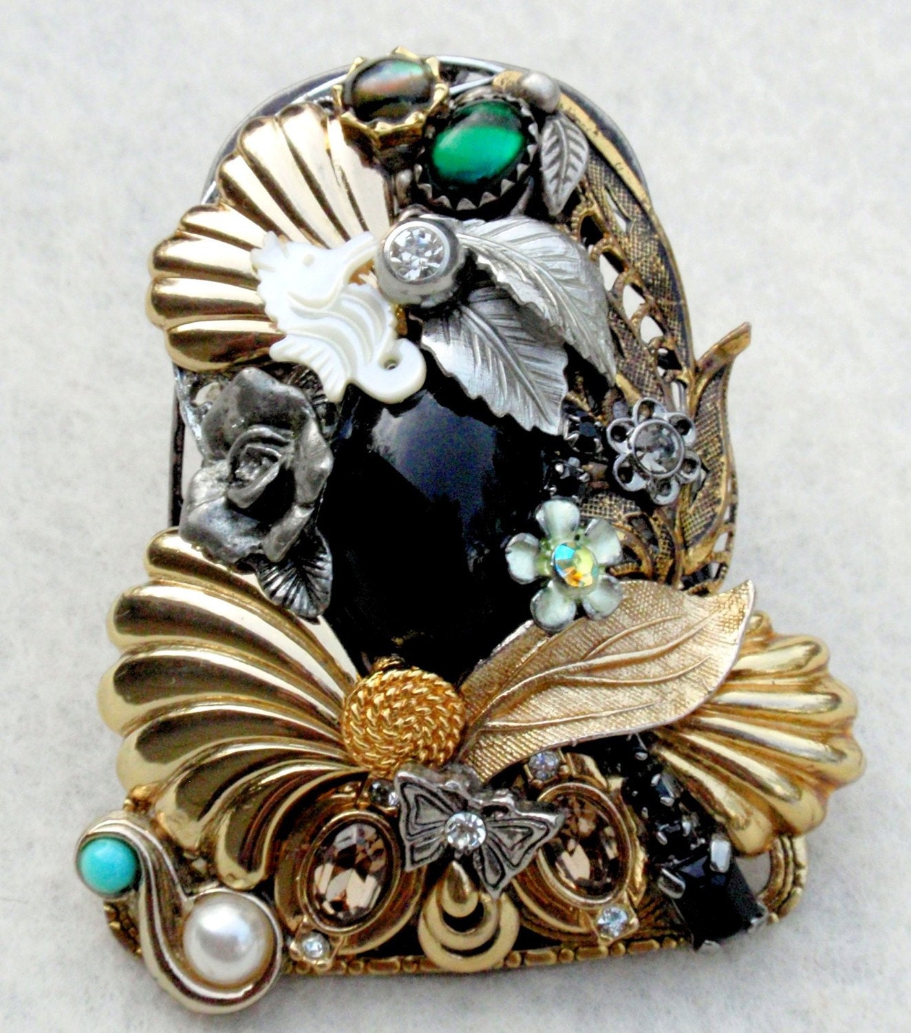 Fantasy Garden Large Vintage Assemblage Stretch Ring One of a Kind