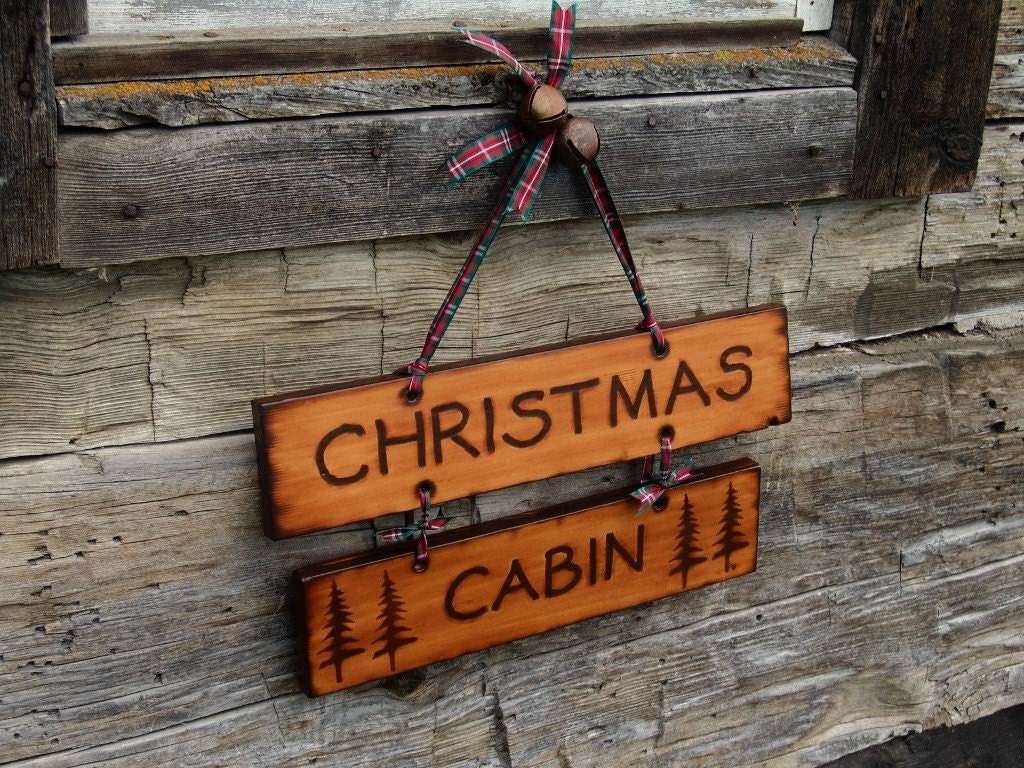 Christmas Cabin Decoration Sign Decor Wood Burned Rustic Wooden Lodge Chalet