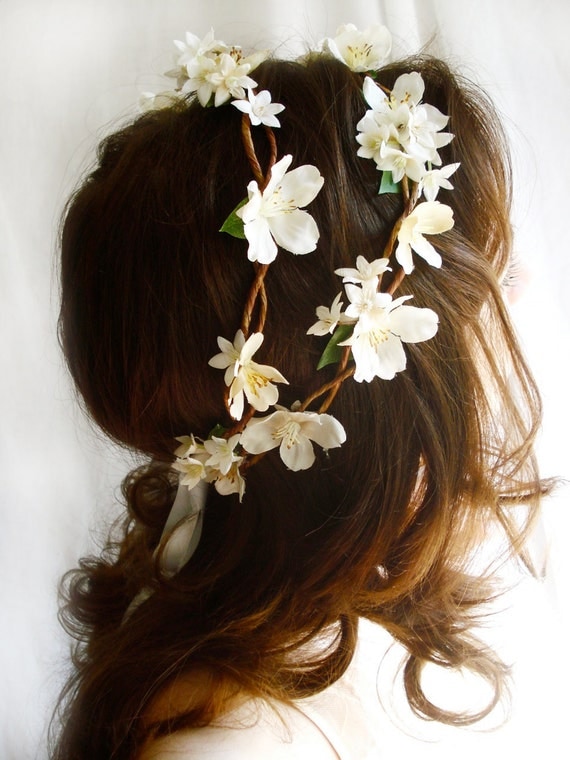 ivory wedding head piece rustic chic - BO PEEP -  flower head wreath