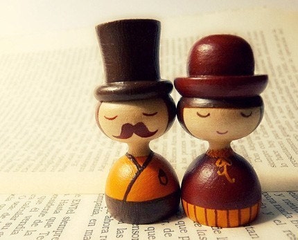 Vintage retro couple portrait ACEO - Mini Photo - Art dolls pumpkin fall autumn brown hat vintage dress