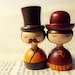 Vintage retro couple portrait ACEO - Mini Photo - Art dolls pumpkin fall autumn brown hat vintage dress