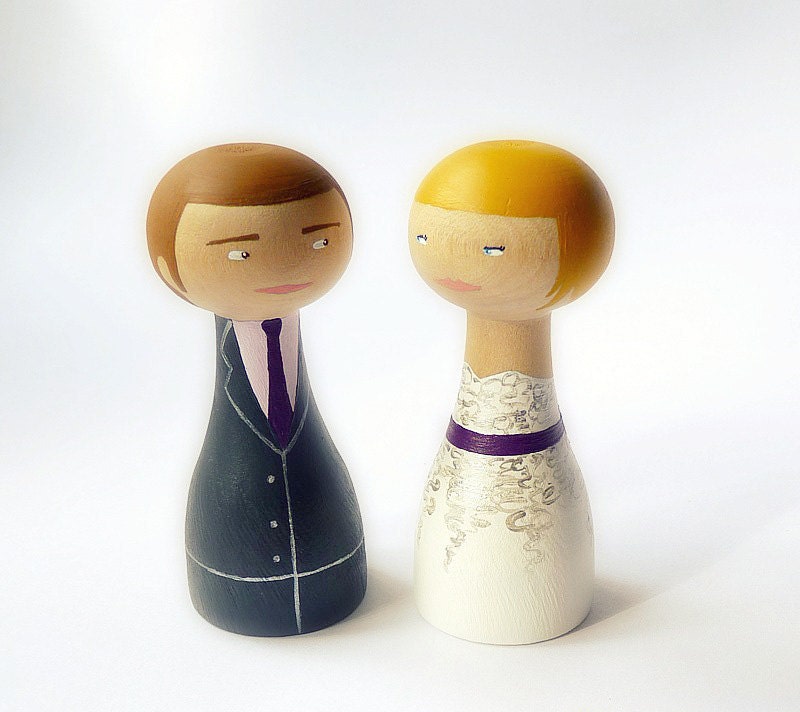 FREE SHIPPING Cake Topper - Custom Wedding Personalized - Wooden art doll hand painted