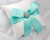 Tiffany Blue Wedding Ring Bearer Pillow - White or Ivory Silk Ring Bearer Pillow with Tiffany Blue Aqua Satin Ribbon