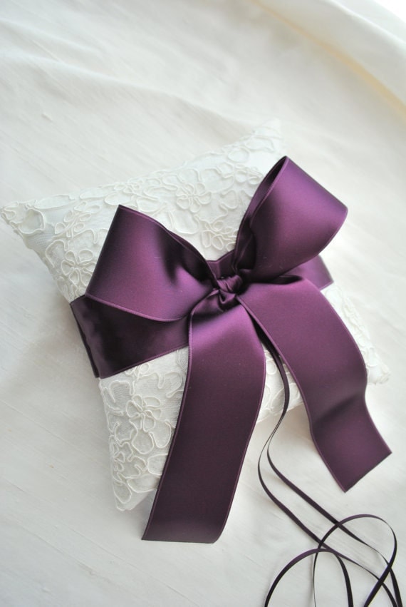 Ivory and Purple Alencon Lace Ring Bearer Pillow
