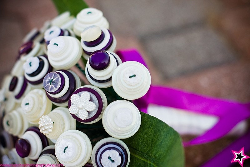 Aubergine Bridal Button Bouquet