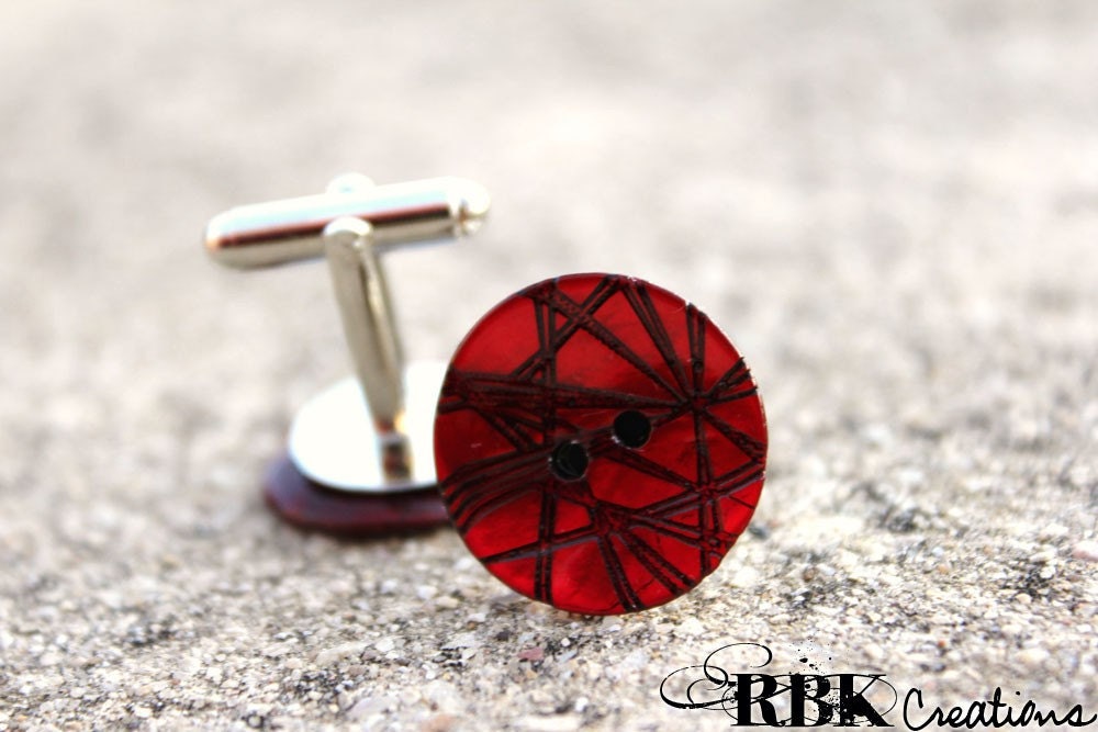 Red and Black Shell Button Cufflinks