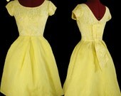 Vintage 50s YELLOW Prom Pinup Swing Party Dress XXS XS