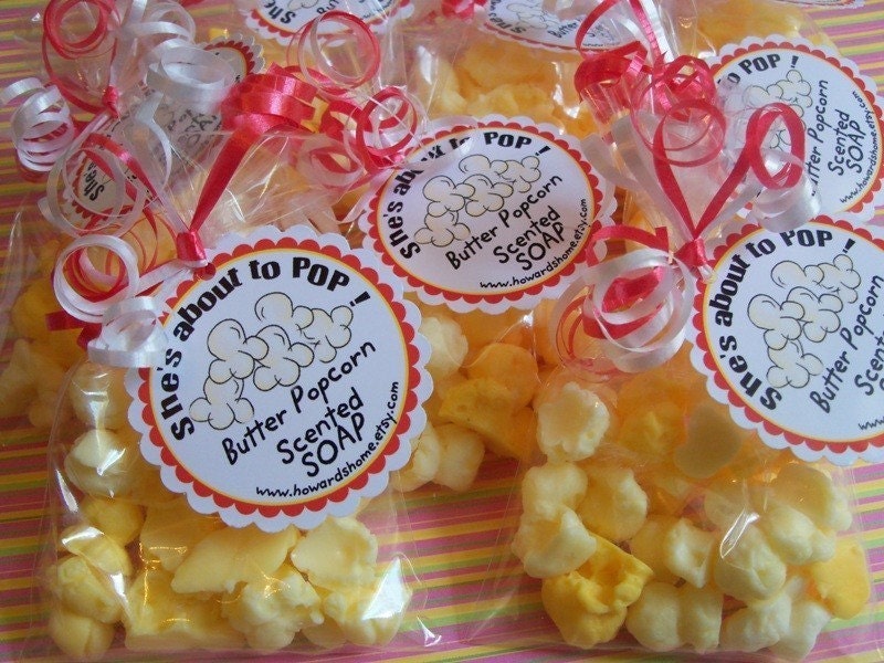 Baby Shower Favors - POPCORN Soap - 10 Baby Shower favors or Birthday Party favors - She's About to POP Il_570xn