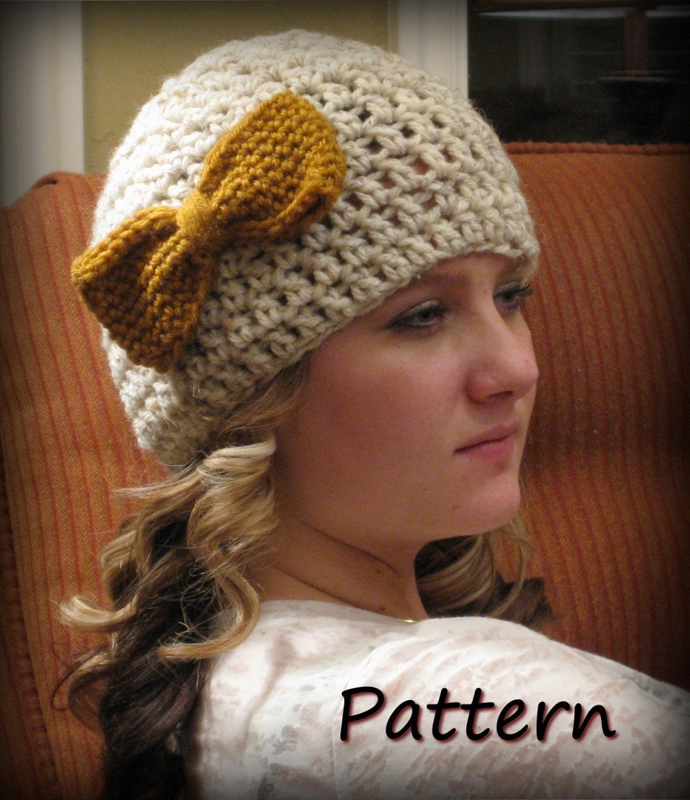 CROCHET PATTERN PDF -Instant Digital Download - Crocheted Bow Beanie - CaN sell items made from this pattern