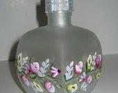 Pretty Roses, Calla Lilies, Daisies and Feather Flowers Hand Painted on a Frosted Glass Soap Pump
