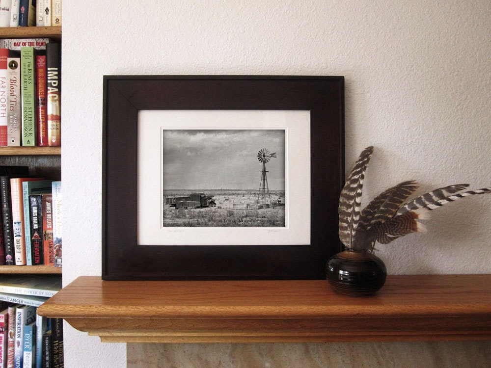 Black and White Photography -Old Truck -Windmill -8x10 Print -Dust Bowl Photos -Americana Wall Decor -Colorado Fine Art Photography