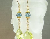 Lemon Topaz and London Blue Topaz Gold Earrings - (AZIZI 382)