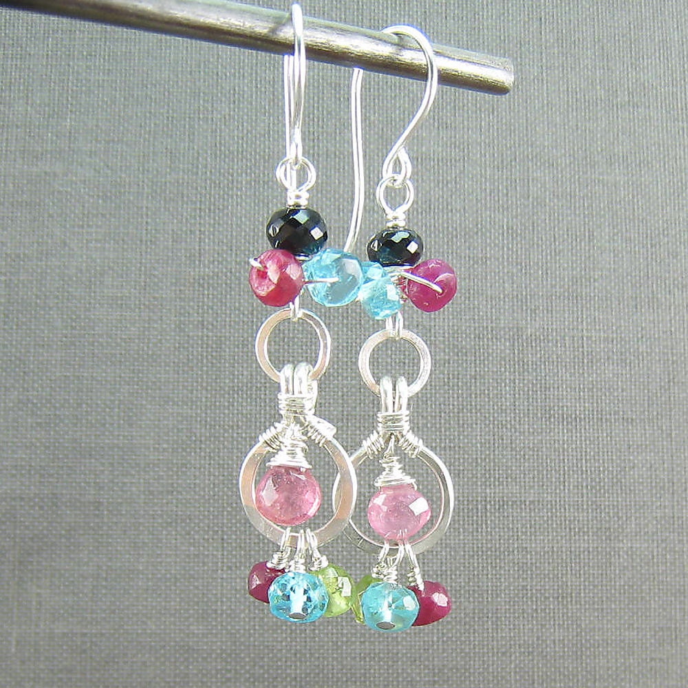 Multi Gemstone Dangle Earrings - (AZIZI 386)