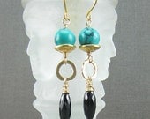 Turquoise Black Spinel Gold Fill Earrings - (472)
