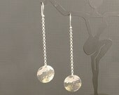 Long Silver Earrings / Hammered Sterling Disk and Chain Dangle Earrings - Timeless Simple Elegance