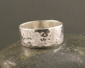 Wide Silver Band - Hammered Sterling Ring - Perfect for Ladies and Men - Personalize with a Hand Stamped Message