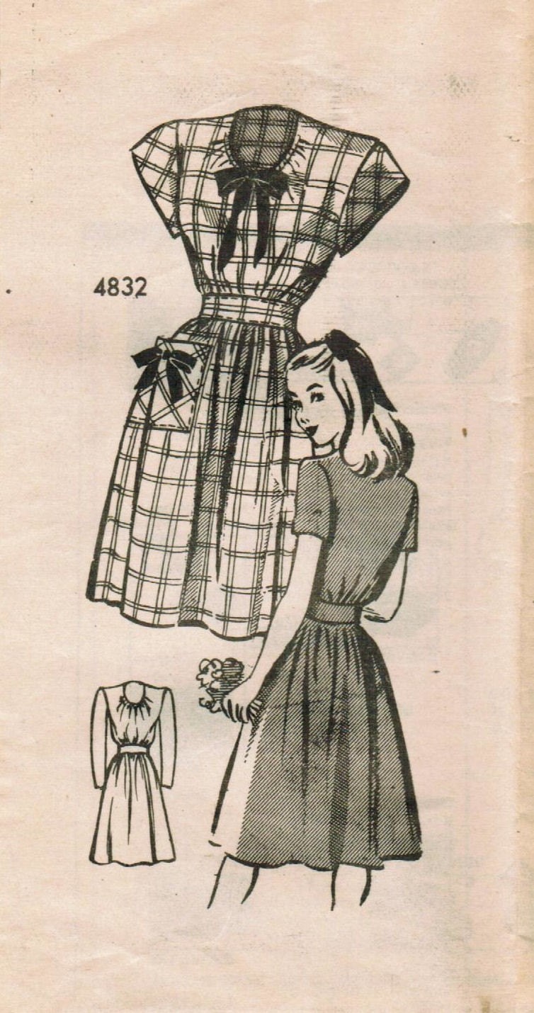 Vintage 1940s Anne Adams 4832 Sewing Pattern Teen's Frock Size 14 Bust 32