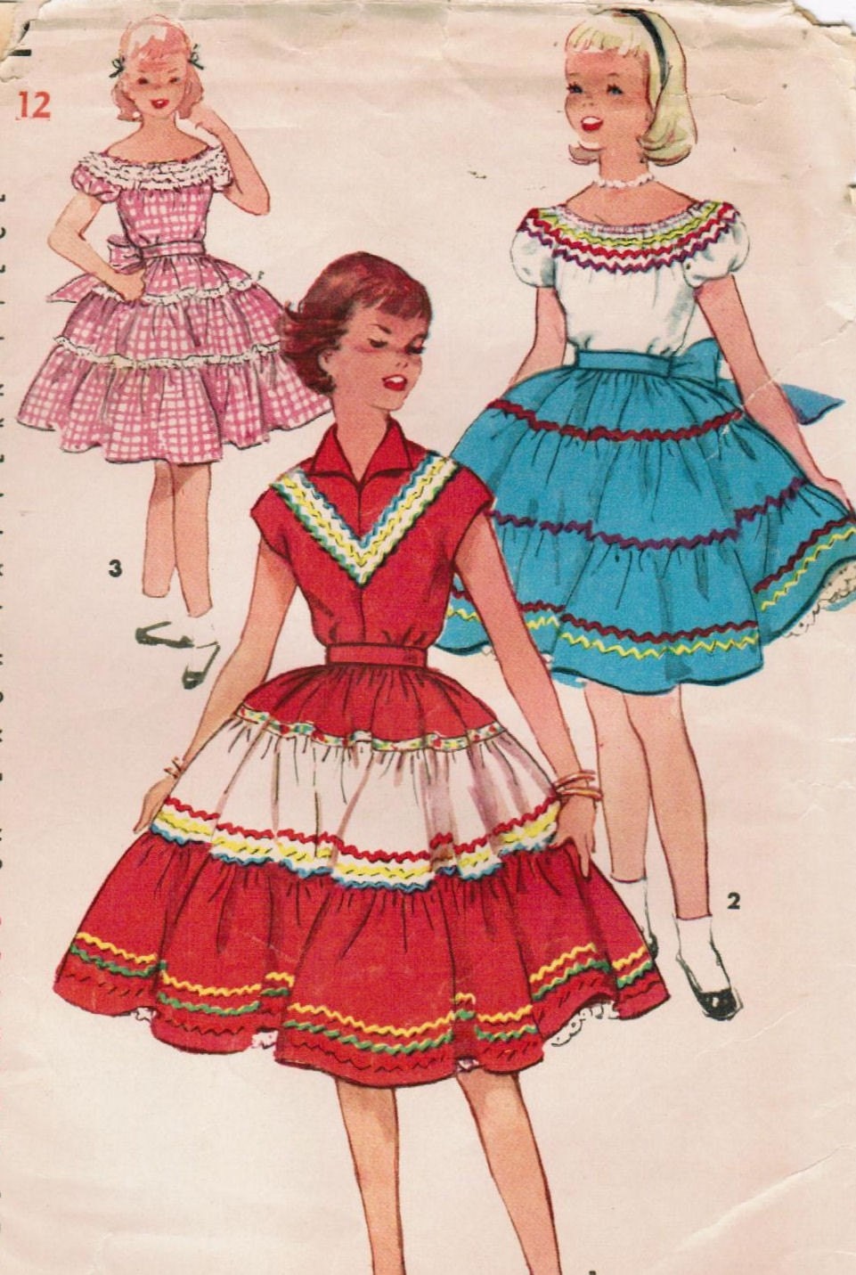 Vintage 1954 Simplicity 4952 Sewing Pattern Girls Peasant Blouse and Skirt Size 12