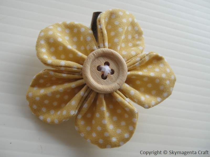 Fabric Flower 2 in 1 Hair Clip and Brooch - Polkadots in Pastel Yellow